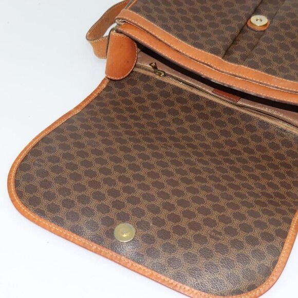 Authentic CELINE Macadam Canvas Shoulder Bag PVC Leather Brown Gold - Picture 2 of 16